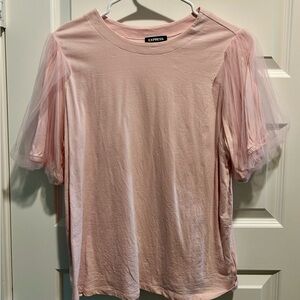 Express Pink Ruffled Short Sleeve Blouse